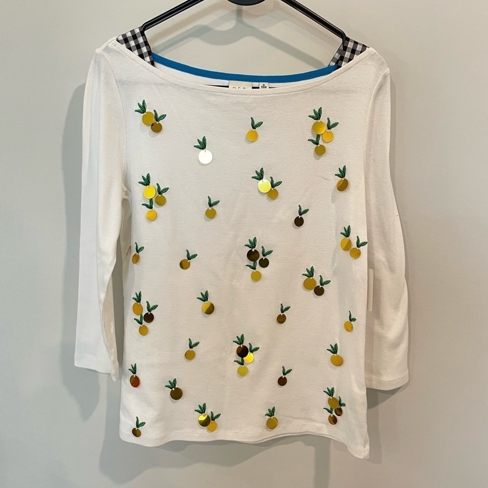 Rafaella Weekend Boatneck Embellished Pineapple Blouse